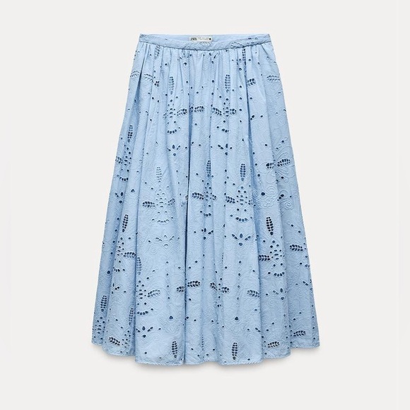 ZARA BLOGGERS FAVORITE EMBROIDERED EYELET MIDI SKIRT - Picture 9 of 16